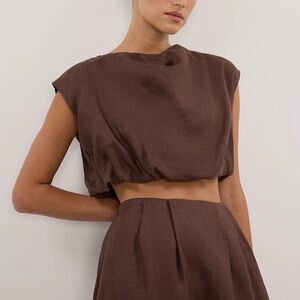 DISSH Amy Choc Linen Bubble Top